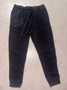 Black Washed Jogger Sweatpants Zip Pocket Streetwear Mens Medium